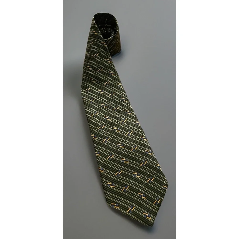 New Calvin Klein Neckwear Tie Green Gold Striped USA Made 100% Silk NWT JBHS